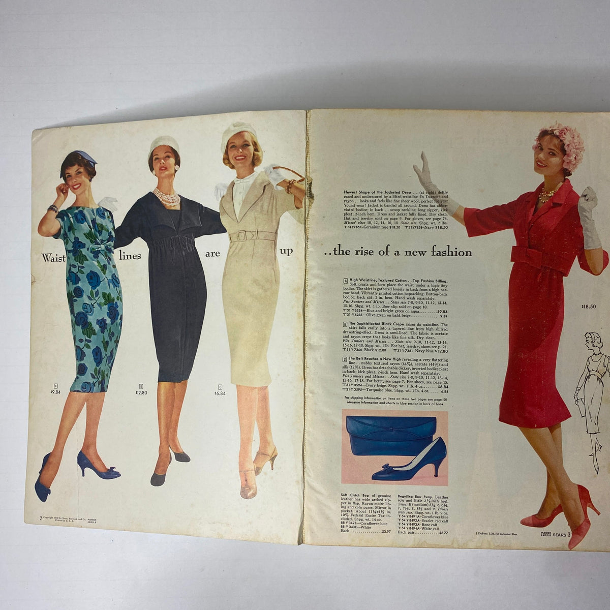 Interior pages of the 1959 Sears Classic Spring and Summer Catalog displaying elegant dresses, highlighting the fashion trends of the late 1950s.