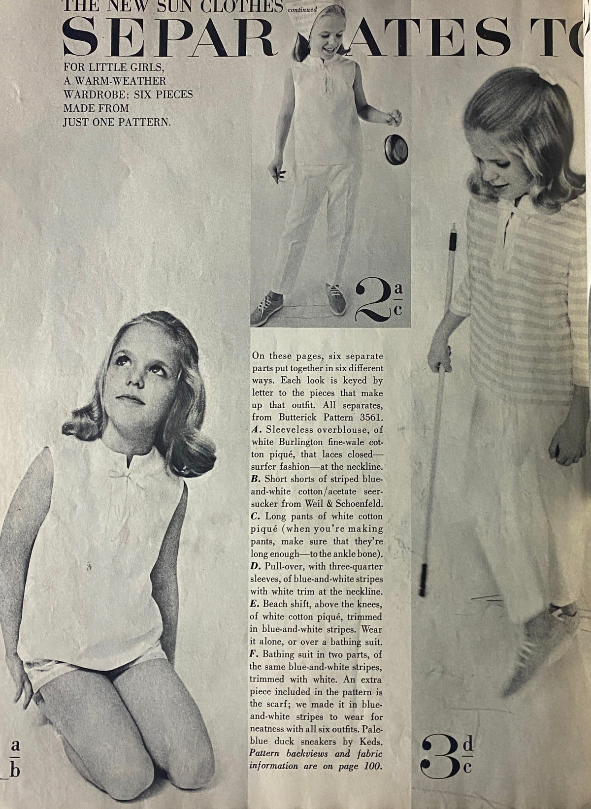 Models showcasing versatile summer outfits for girls from Vogue Children's Fashions - Spring Summer 1965 Catalog, featuring styles created from a single pattern.