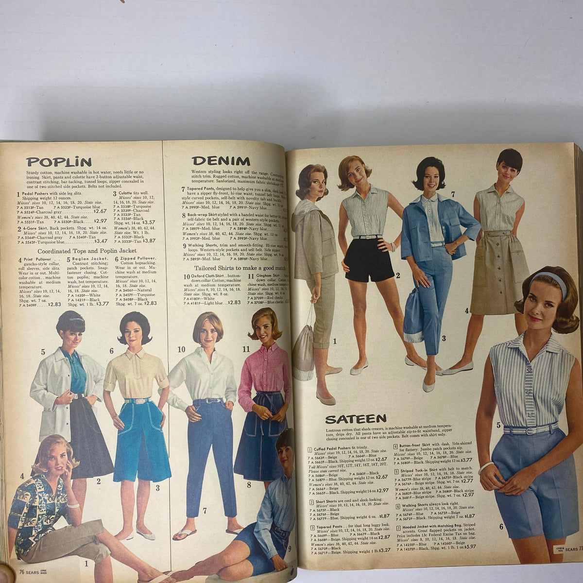 1963 Sears Classic Spring and Summer Catalog featuring a variety of casual styles in Poplin and Denim, showcasing vintage fashion trends for women.