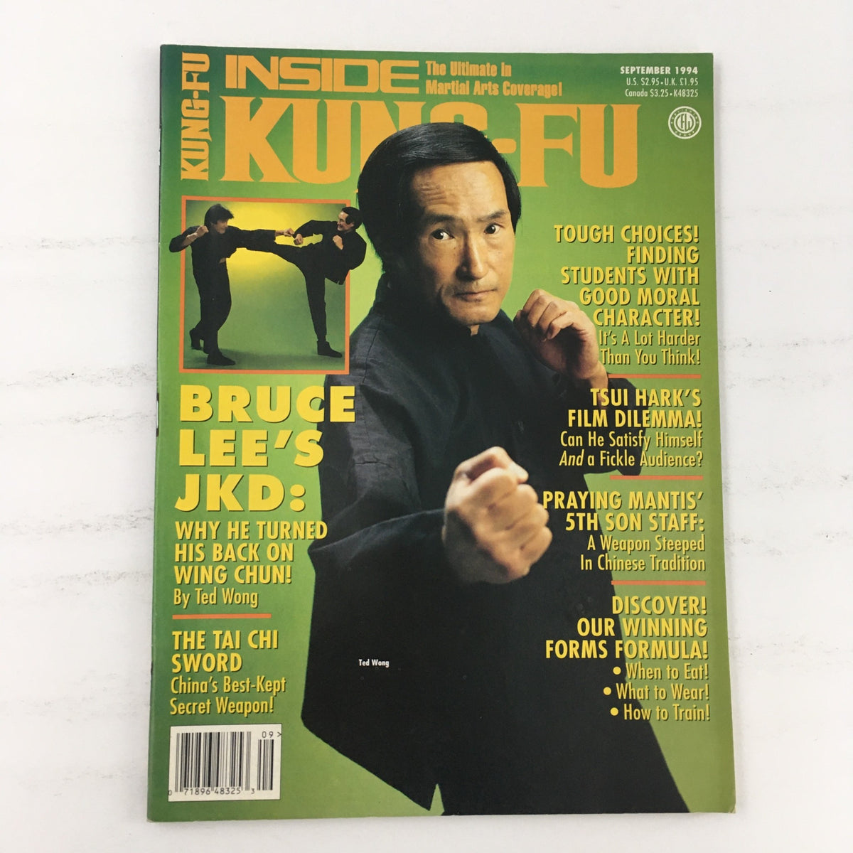 Cover of Inside Kung Fu Magazine September 1994 Vol 21 #9 featuring Ted Wong demonstrating martial arts techniques with the title Bruce Lee's JKD prominently displayed.