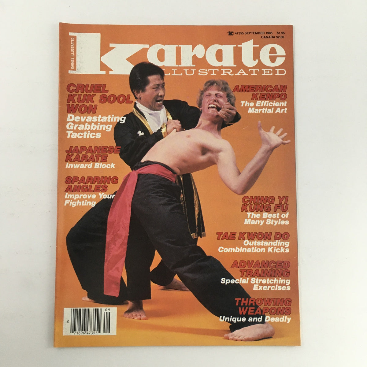 Karate Illustrated Magazine September 1985 Vol 16 #9 cover featuring Suk Suh, showcasing various martial arts topics including Japanese Karate and American Kenpo.