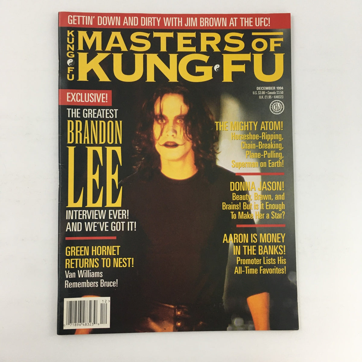 Masters of Kung Fu Magazine December 1994 Vol 2 #2 featuring Brandon Lee on the cover with a bold title and exclusive interview announcement.