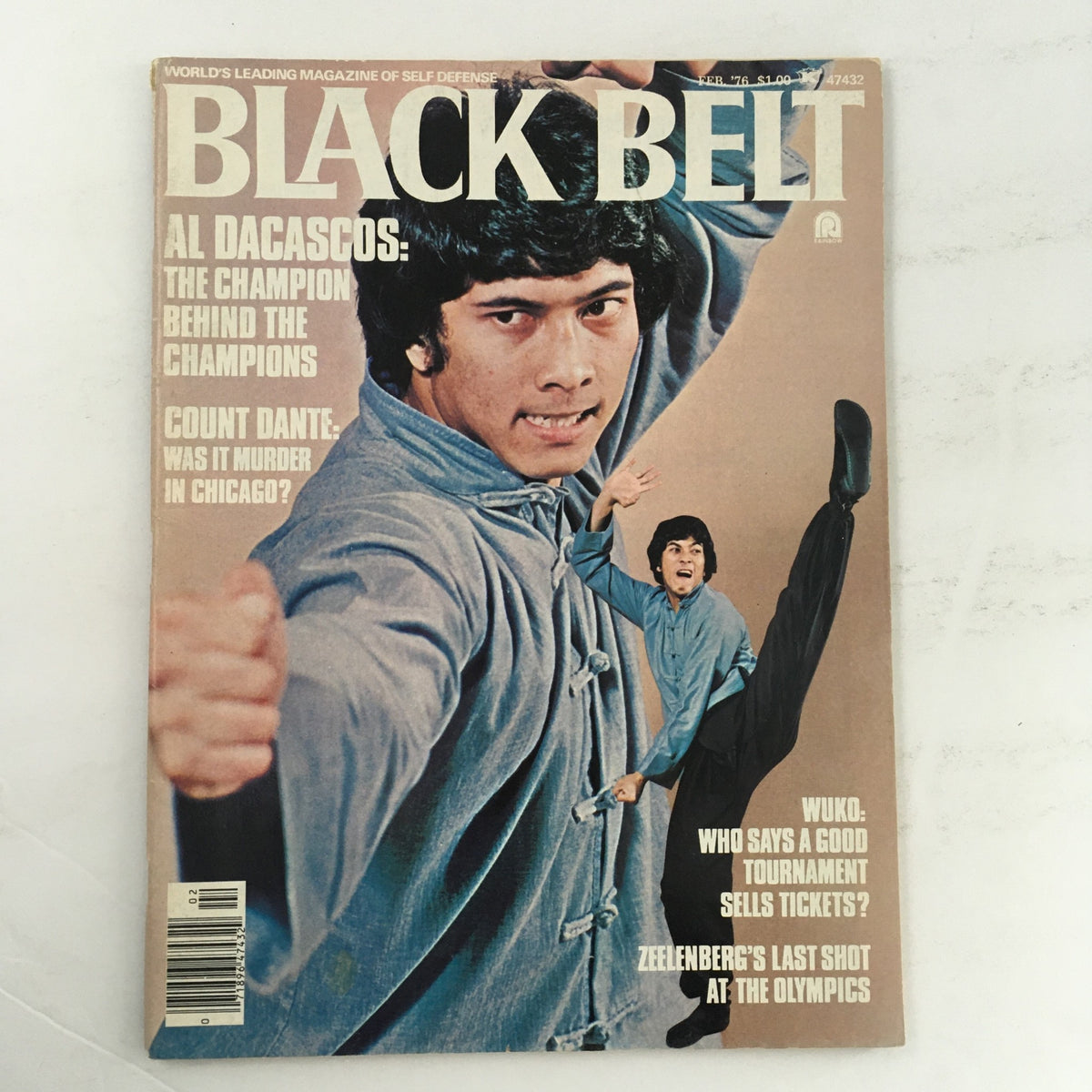 Cover of Black Belt Magazine February 1976 Vol 14 #2 featuring Al Dacascos in a martial arts pose. The magazine includes articles about martial arts history, training techniques, and prominent figures in the discipline.