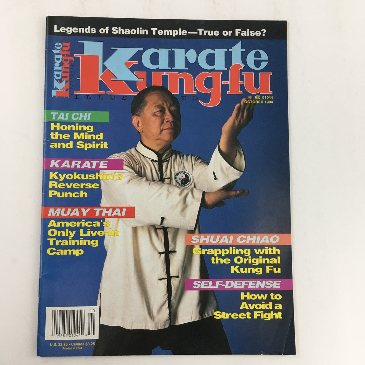 Cover of Karate Kung Fu Illustrated Magazine October 1994 Vol 25 #5 featuring martial arts content, including articles on Tai Chi, Karate, Muay Thai, and self-defense, showcasing a prominent martial artist in traditional attire.