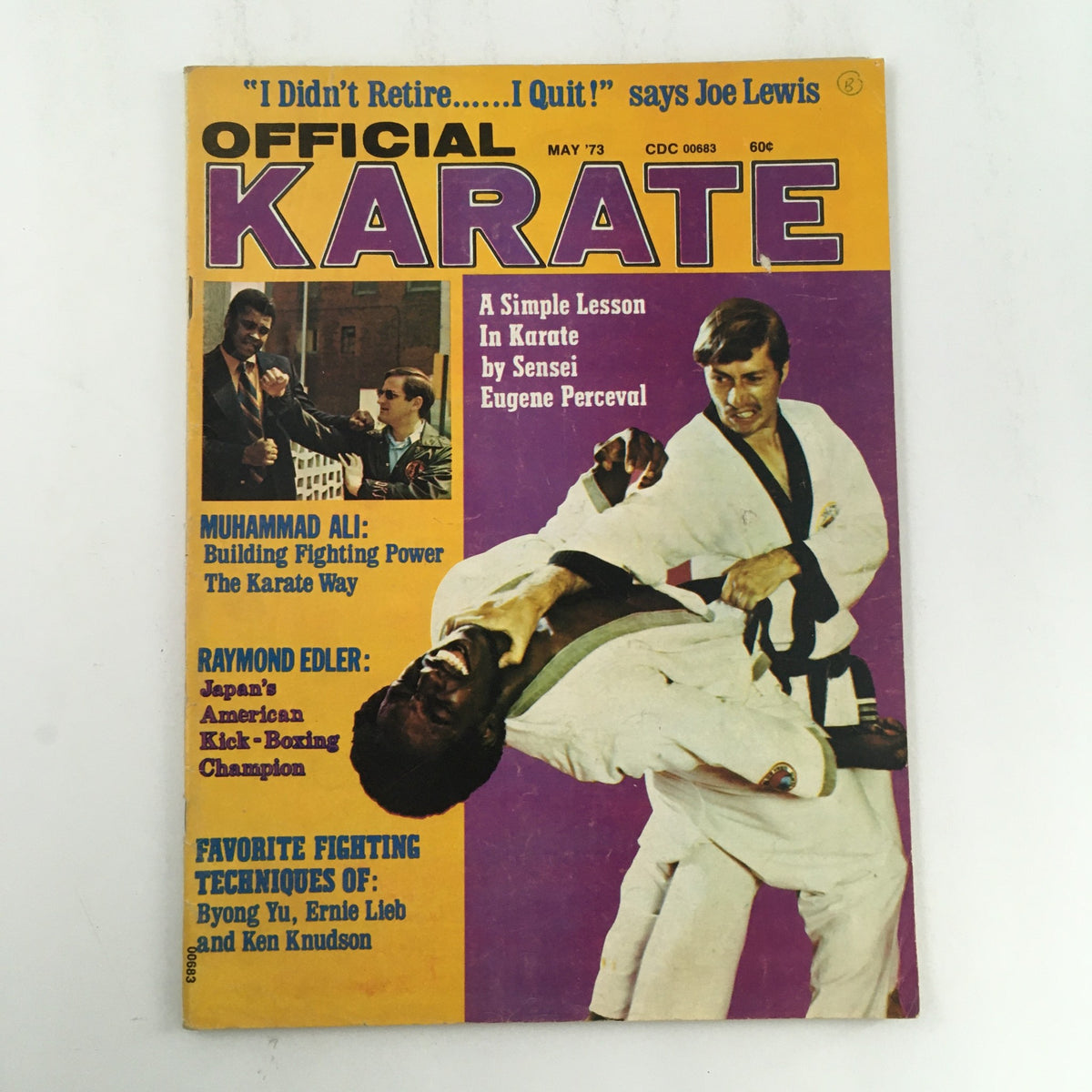 Cover of Official Karate Magazine May 1973 Vol 5 #25 featuring Muhammad Ali, George Dillman, and articles on martial arts techniques.