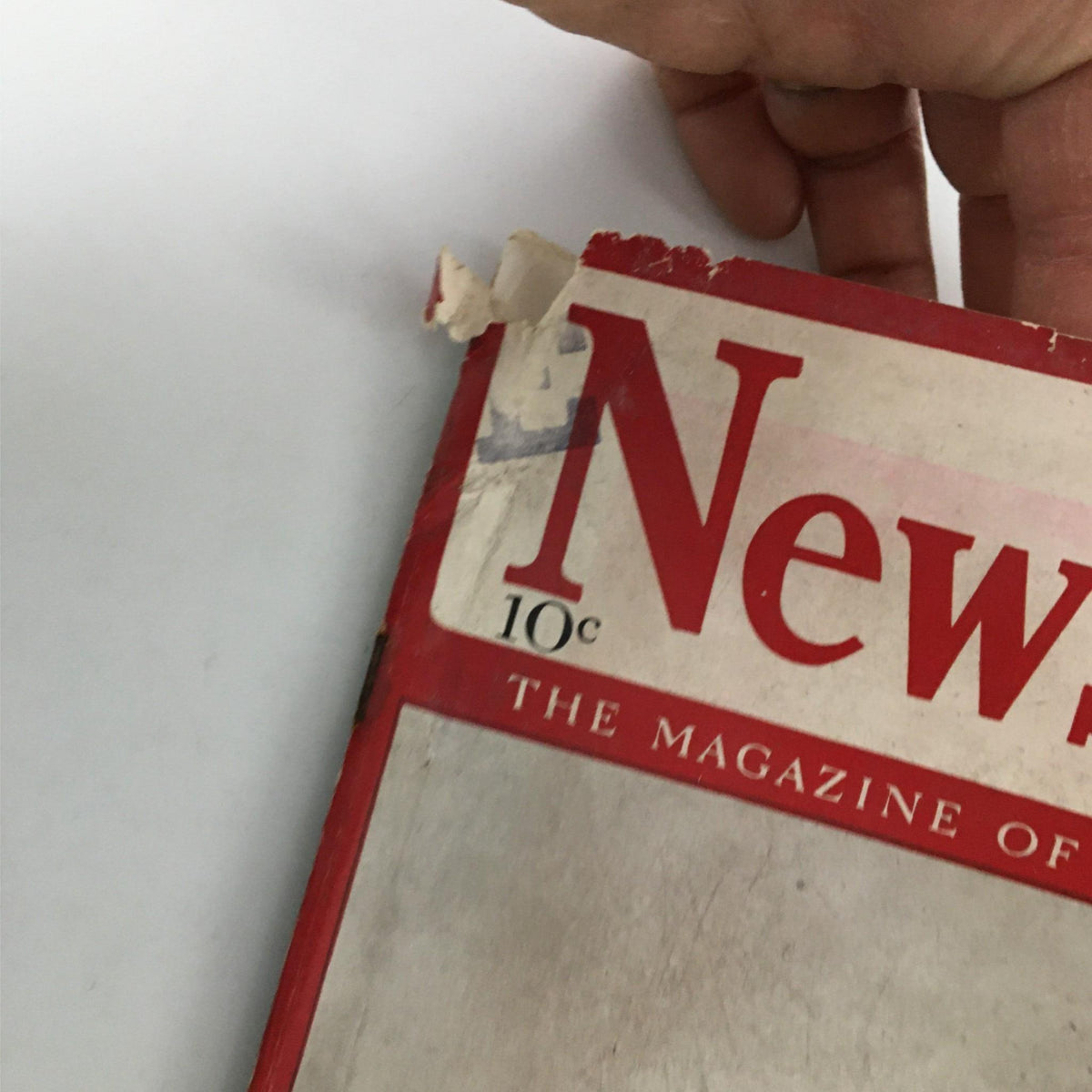 Side view of Newsweek Magazine, February 12, 1940, highlighting the title and condition of the cover.