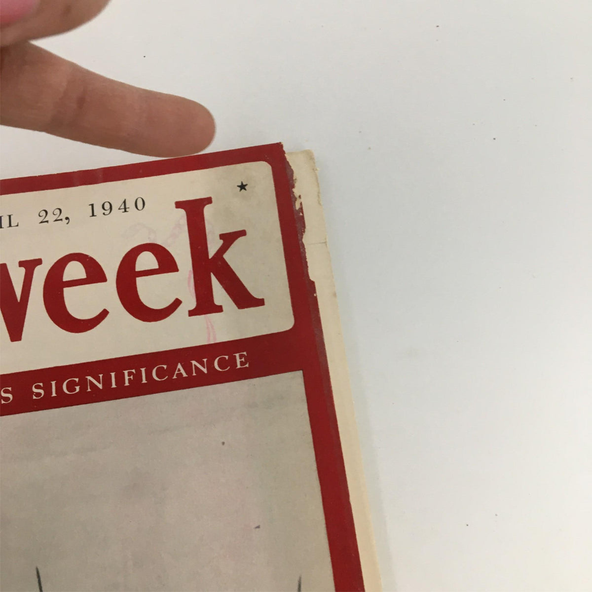 Close-up view of the top portion of the April 22, 1940 Newsweek Magazine cover, showcasing the publication date and title.