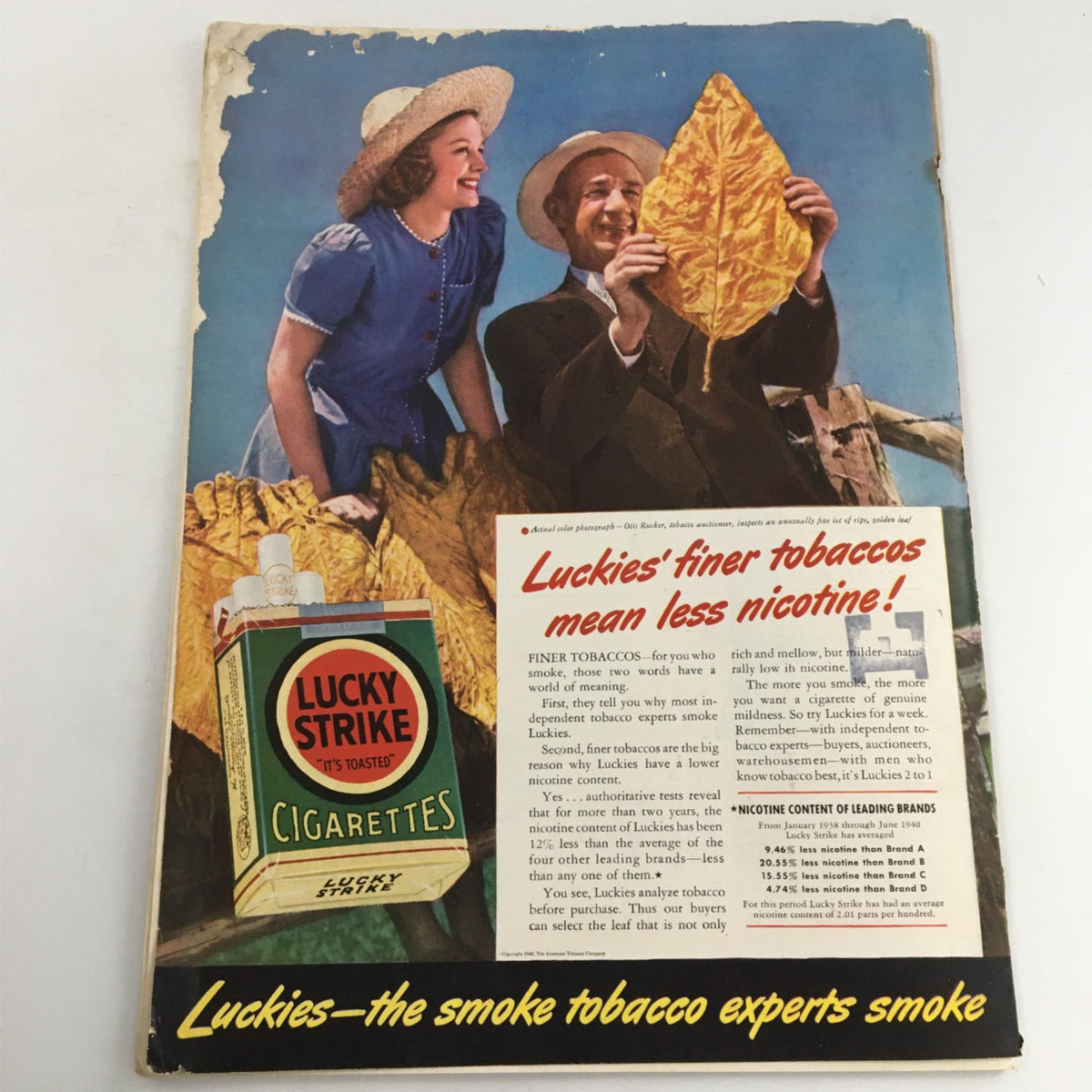 Back cover of the Newsweek Magazine from November 4, 1940 featuring an advertisement for Lucky Strike Cigarettes, illustrating mid-20th century marketing aesthetics.