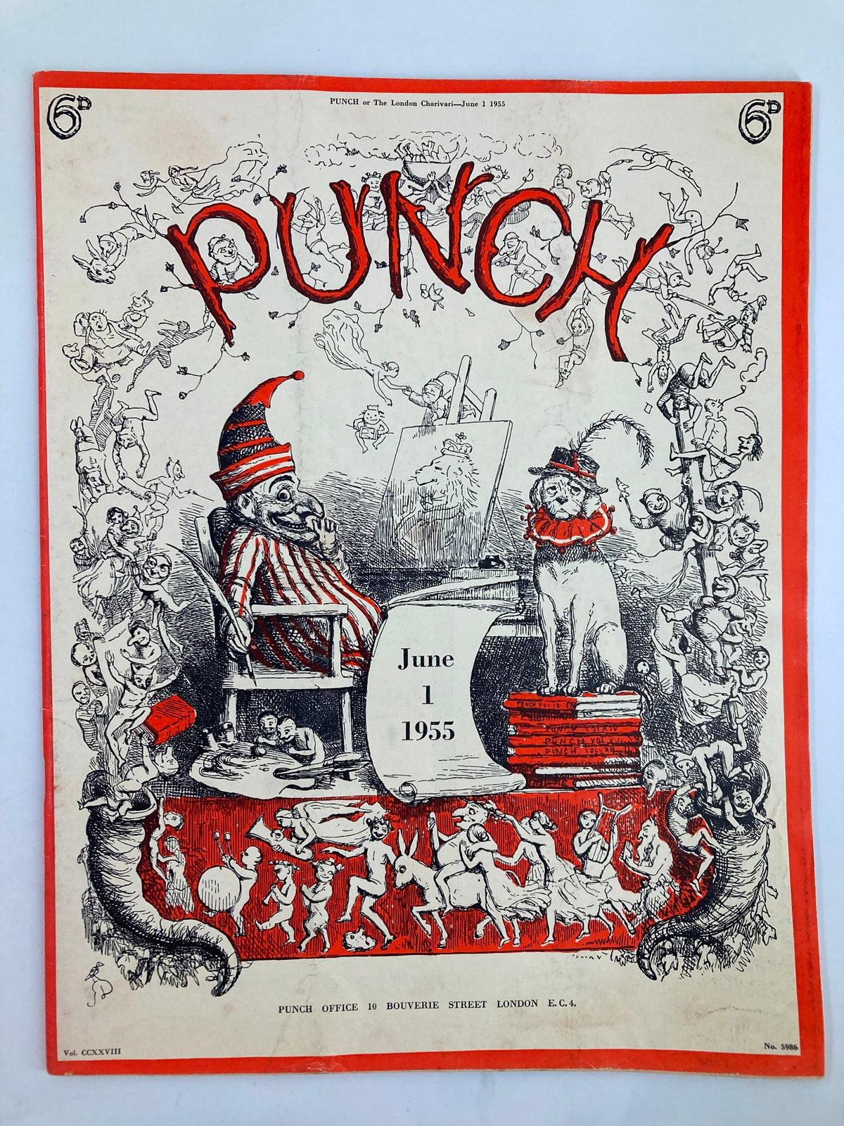 Cover of VTG Punch Magazine from June 1, 1955, featuring whimsical illustrations and humorous characters in a post-World War II theme, showcasing creative cartoon art from Vol 228 #5986.