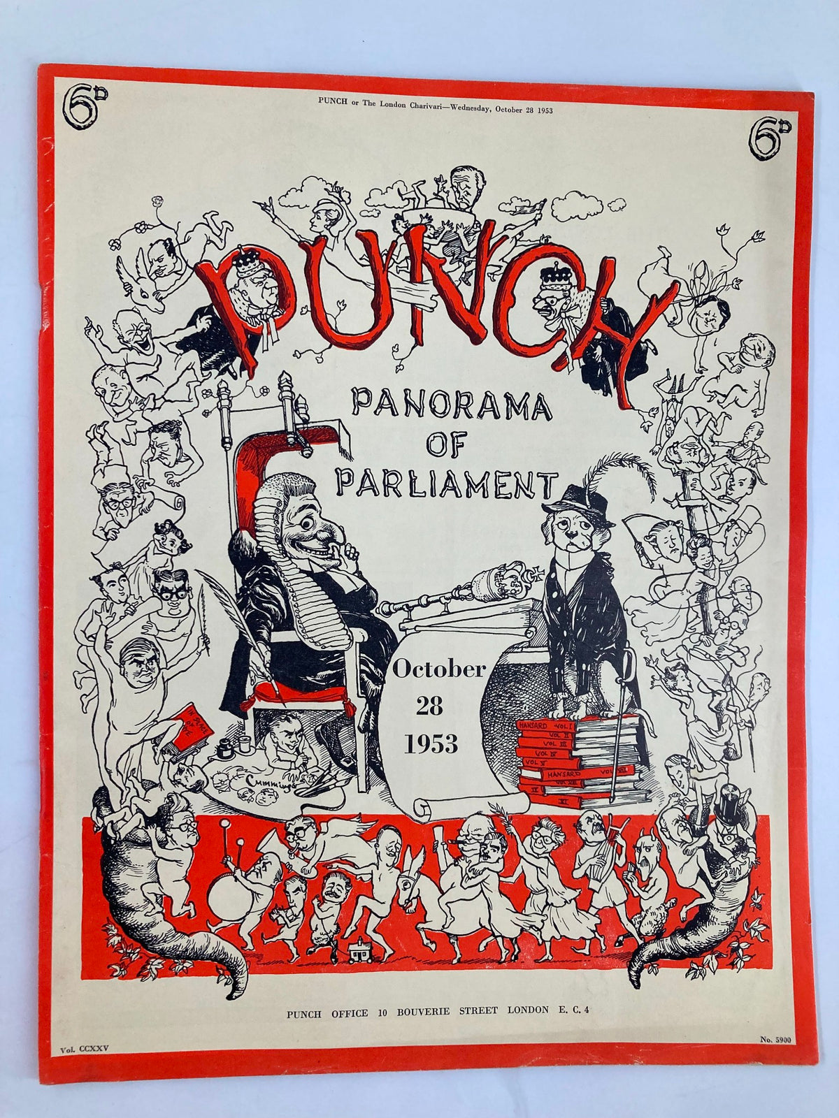 Vintage Punch Magazine October 28 1953 Vol 225 #5900 WWII Cartoon & Humour