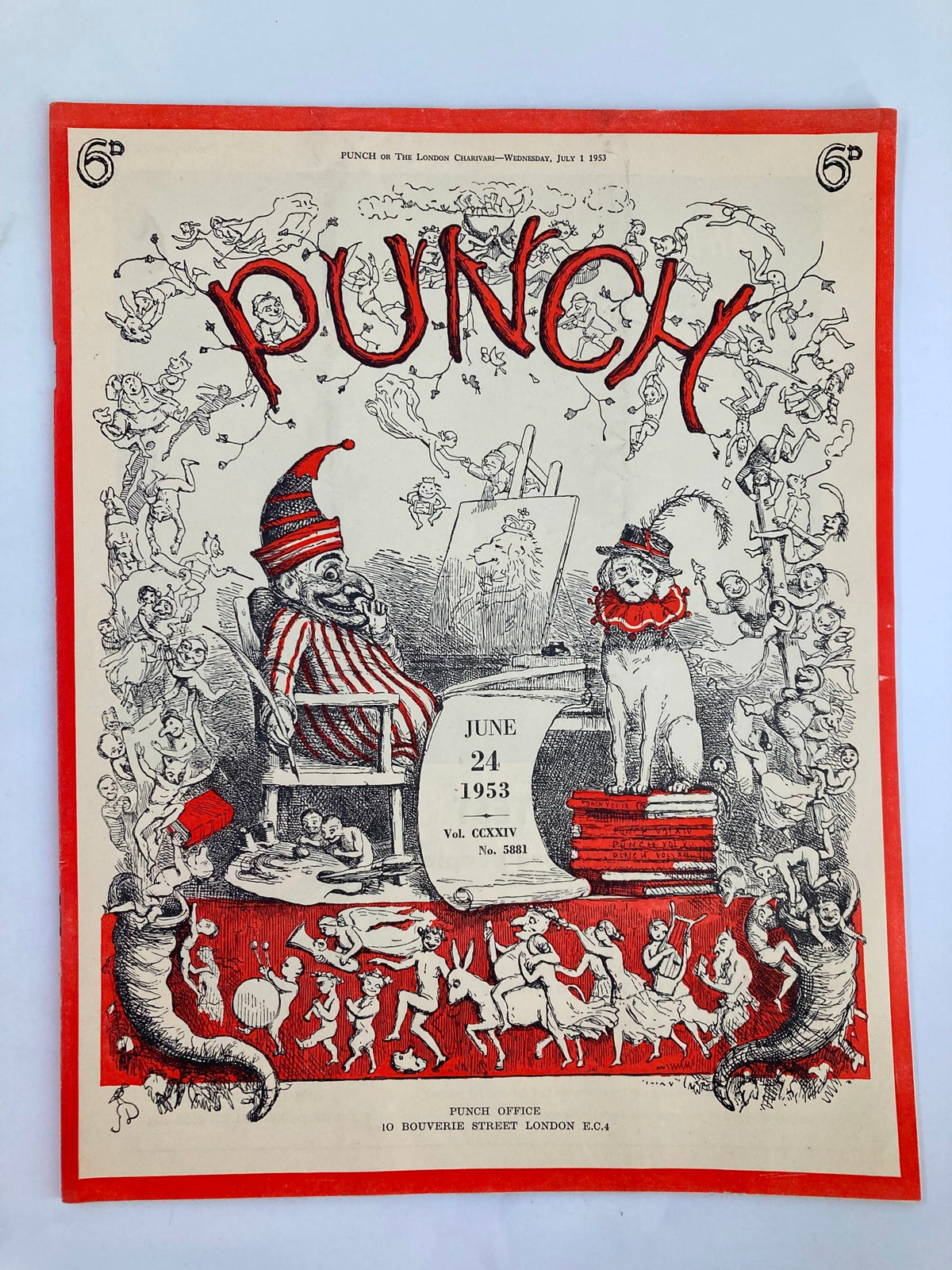 Vintage Punch Magazine June 24 1953 Vol 224 #5881 WWII Cartoon & Humour