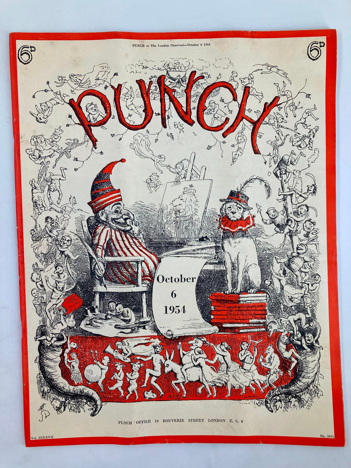 Cover of VTG Punch Magazine dated October 6, 1954, featuring whimsical illustrations and the title 'PUNCH,' resonating with post-World War II humor.