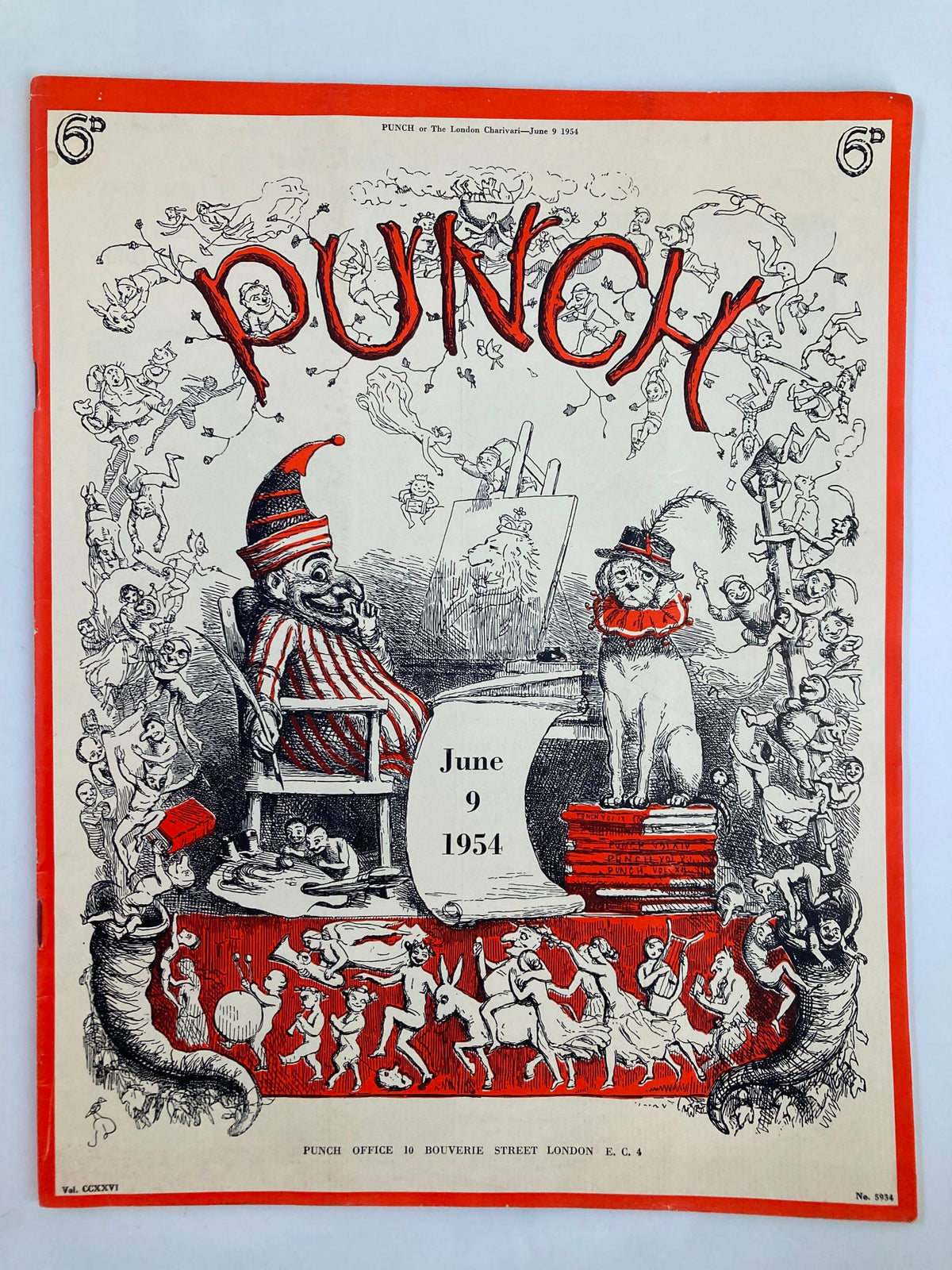 Cover of VTG Punch Magazine June 9 1954, Volume 226 Issue #5934, showcasing whimsical cartoon art and humor representative of the post-World War II era.