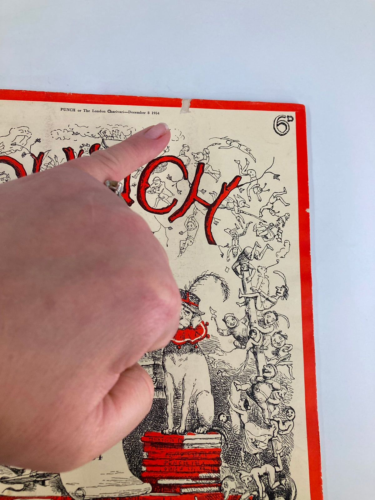 Close-up of the cover of VTG Punch Magazine December 8 1954 Vol 227 Issue No. 5961, highlighting its iconic title and cartoon details.