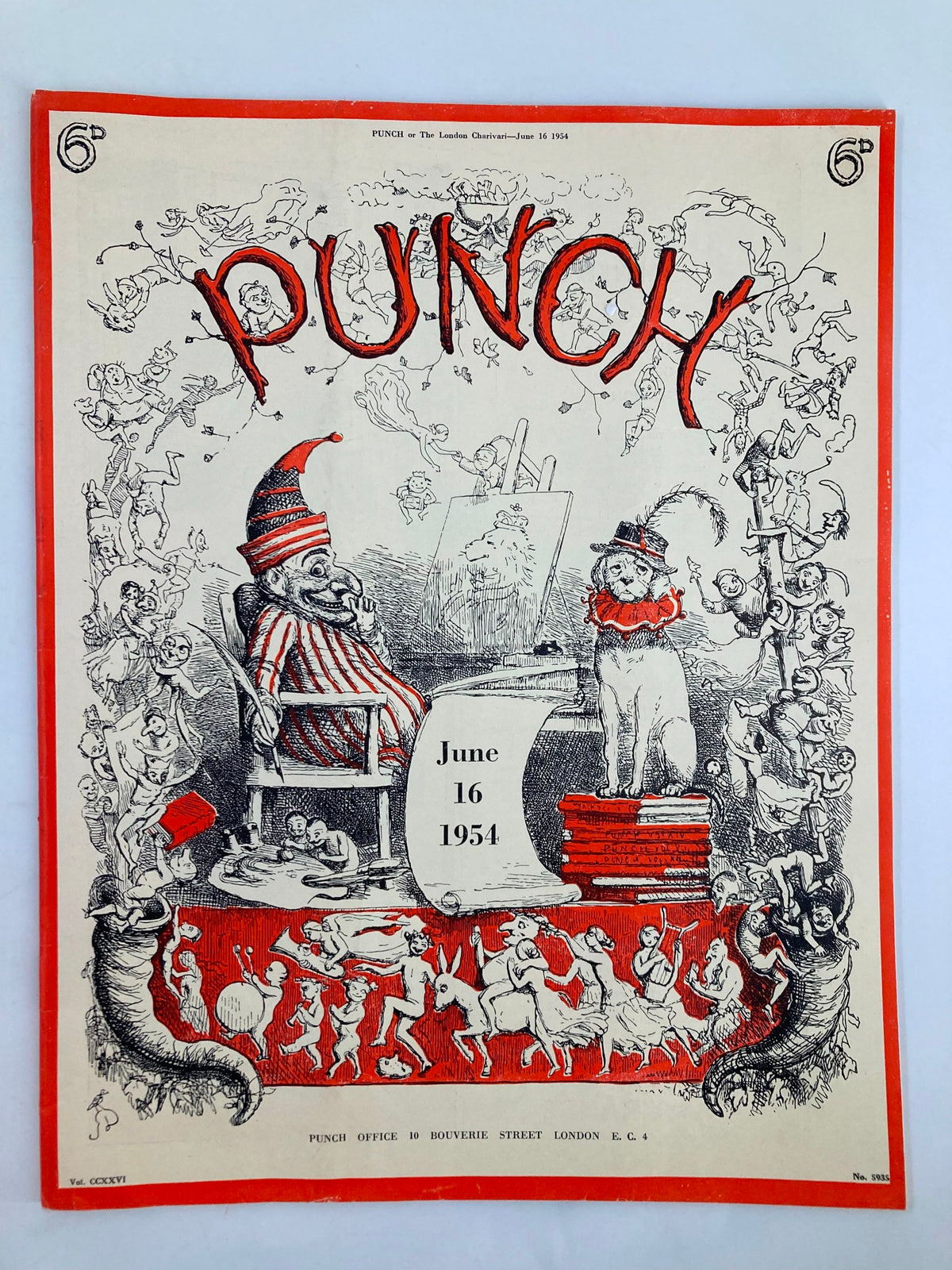 Cover of VTG Punch Magazine June 16 1954 Vol 226 #5935 featuring humorous artwork and cartoon illustrations related to the post-World War II era.