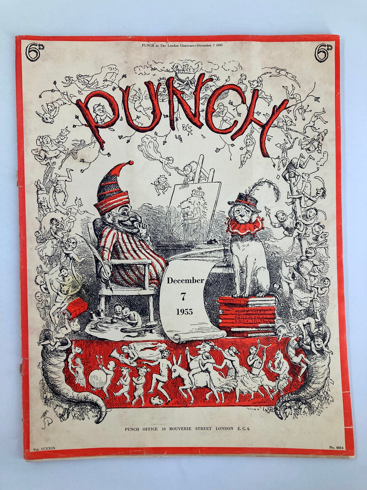 Cover of VTG Punch Magazine December 7 1955 Vol 229 #6014 featuring colorful illustrations and humorous cartoon characters, encapsulating post-World War II humor and cultural sentiments.