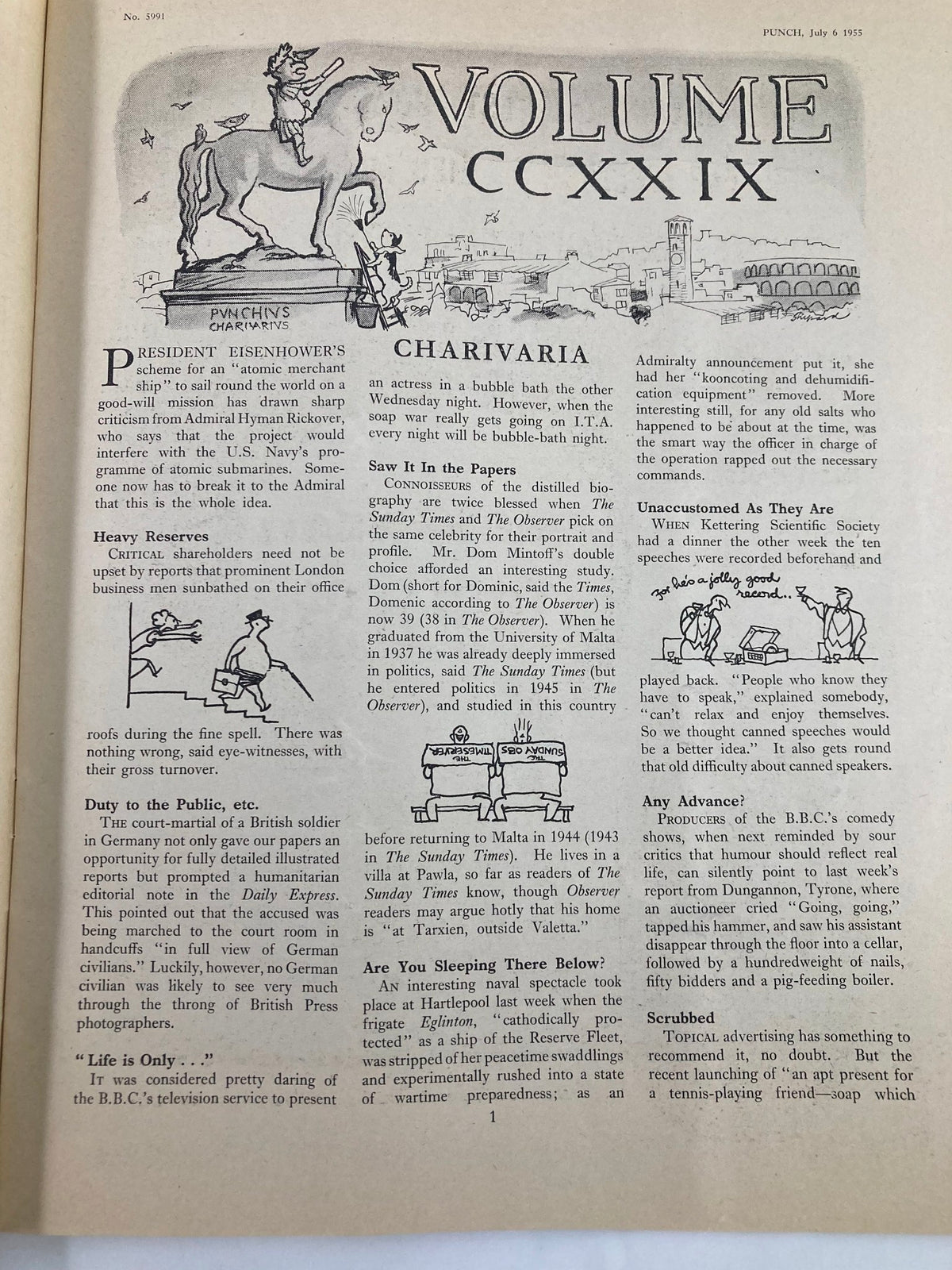 Vintage Punch Magazine July 6 1955 Vol 229 #5991 WWII Cartoon & Humour