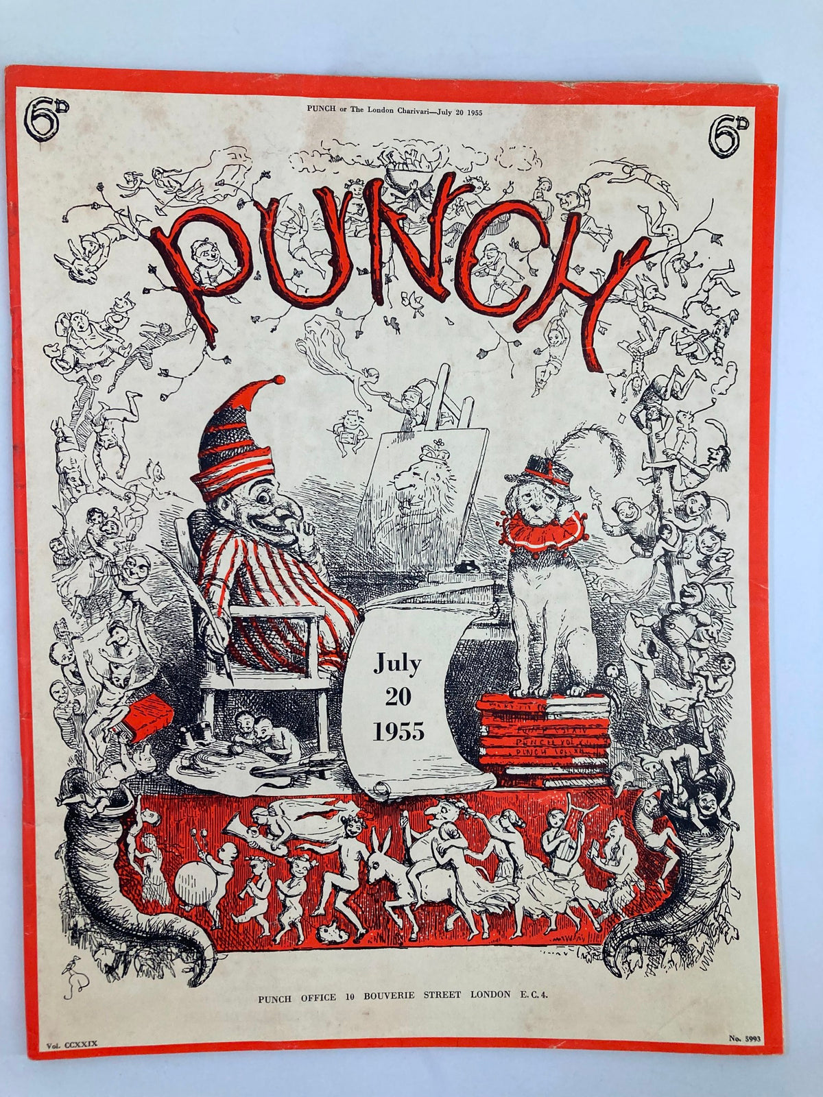 Cover of VTG Punch Magazine July 20 1955 showcasing colorful wartime cartoons and humor, featuring a clown and a lion.