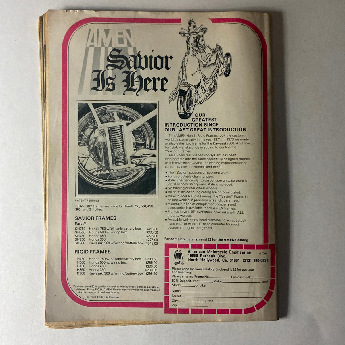 Motor Cycle World Magazine February 1975 Yamaha TX-650 & Kawasaki KX400 No Label