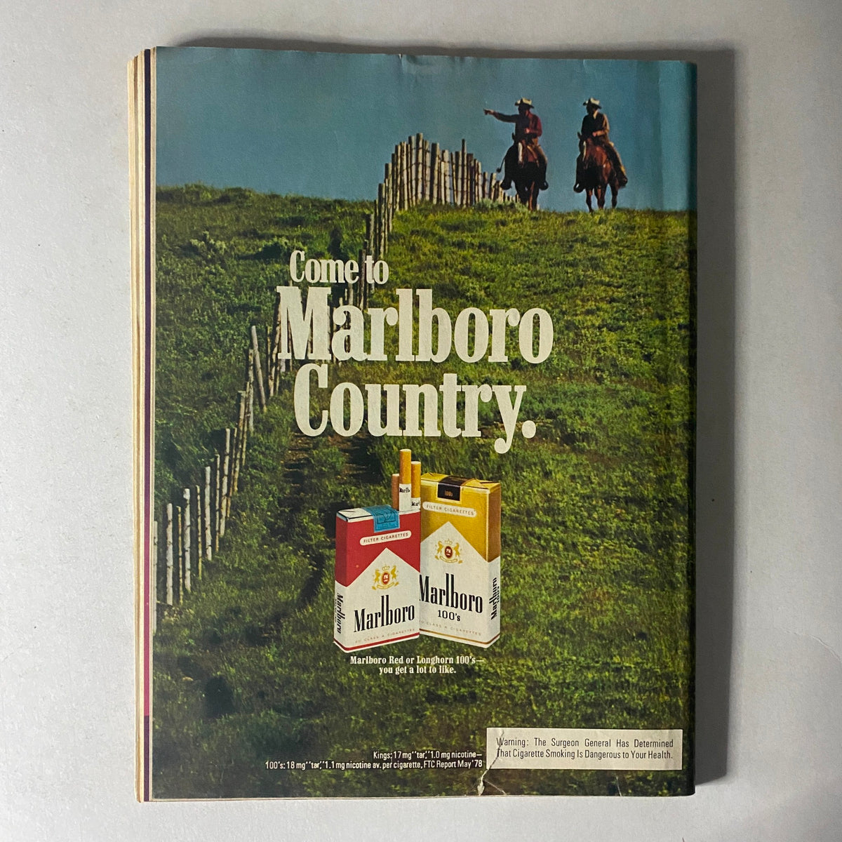 Motorcyclist Magazine April 1979 cover featuring a Marlboro advertisement with the text 'Come to Marlboro Country' and images of Marlboro cigarette packs.