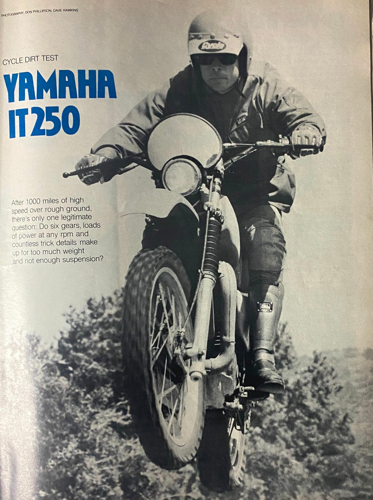 A dirt test article featuring the Yamaha IT250 in Cycle Magazine June 1978, showcasing a rider in action.