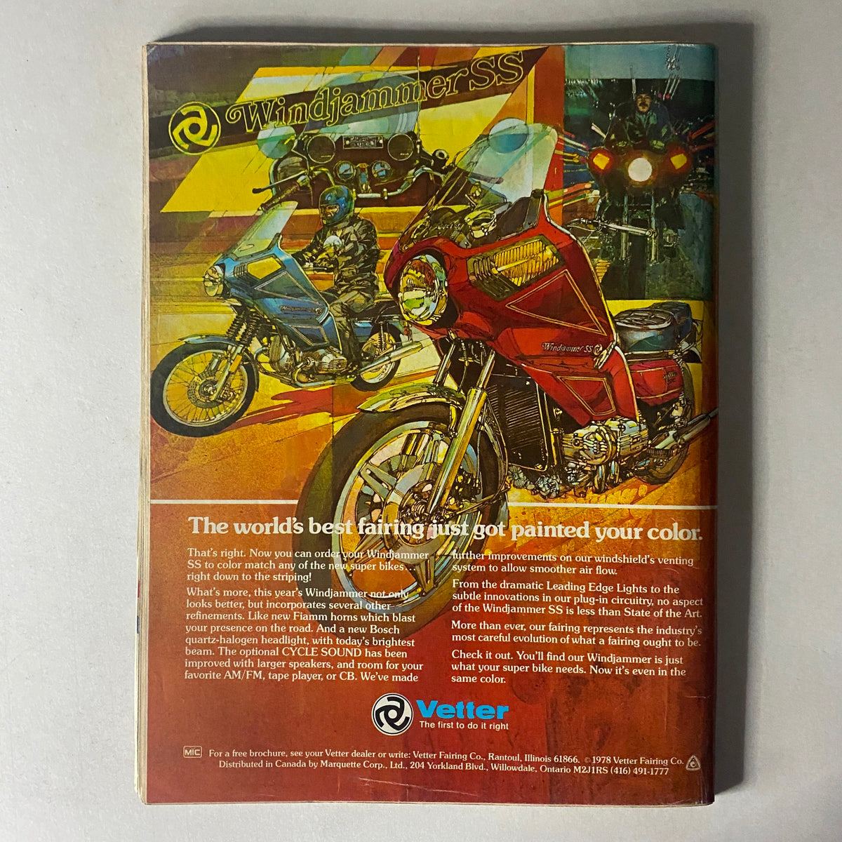 Back cover of Cycle Magazine June 1978, advertising the Windjammer SS motorcycle fairing.