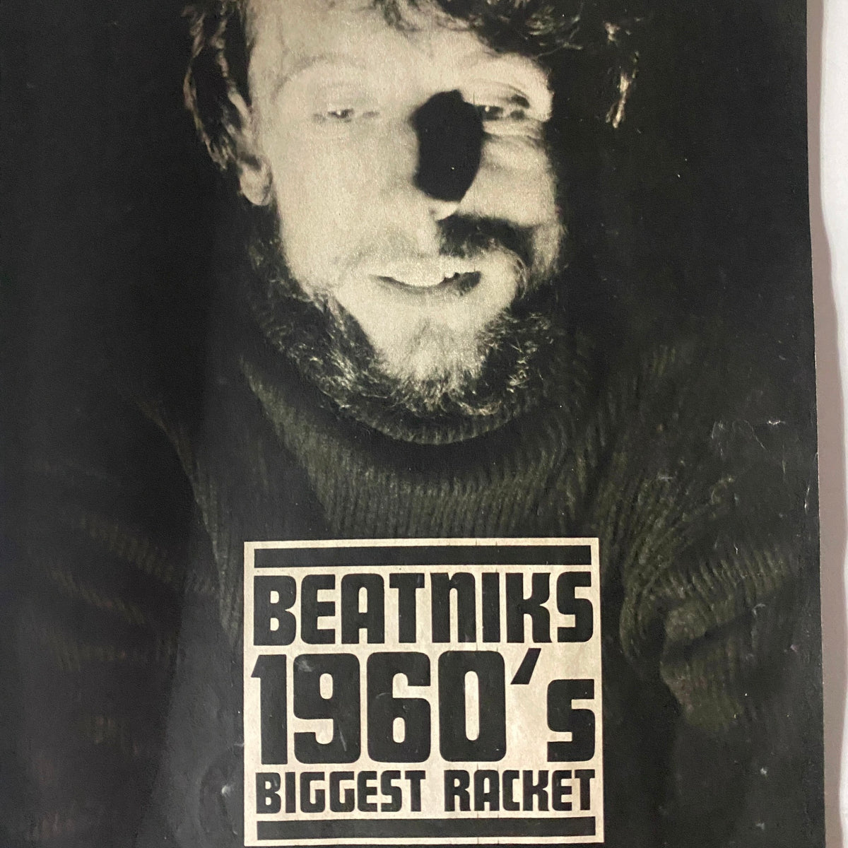 Monsieur Magazine February 1961 cover featuring a man portraying Beatnik culture with the title 'Beatniks 1960's Biggest Racket', illustrating the artistic style and cultural themes of the era.