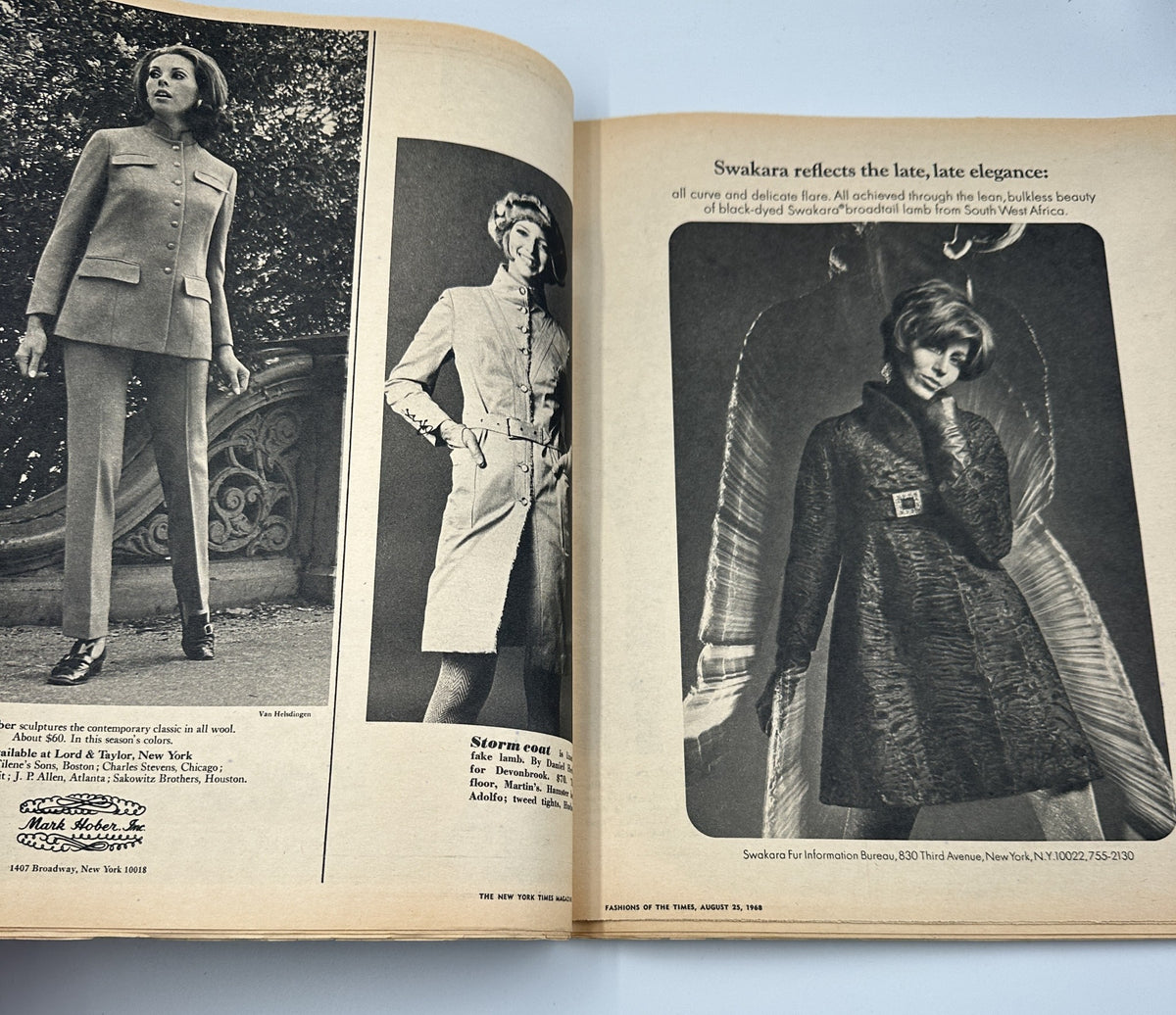 The New York Times Magazine August 25, 1968 Fashions of the Times Cover showcases high fashion editorial photography featuring stylish models in 1960s outfits, reflecting iconic fashion trends of the era.