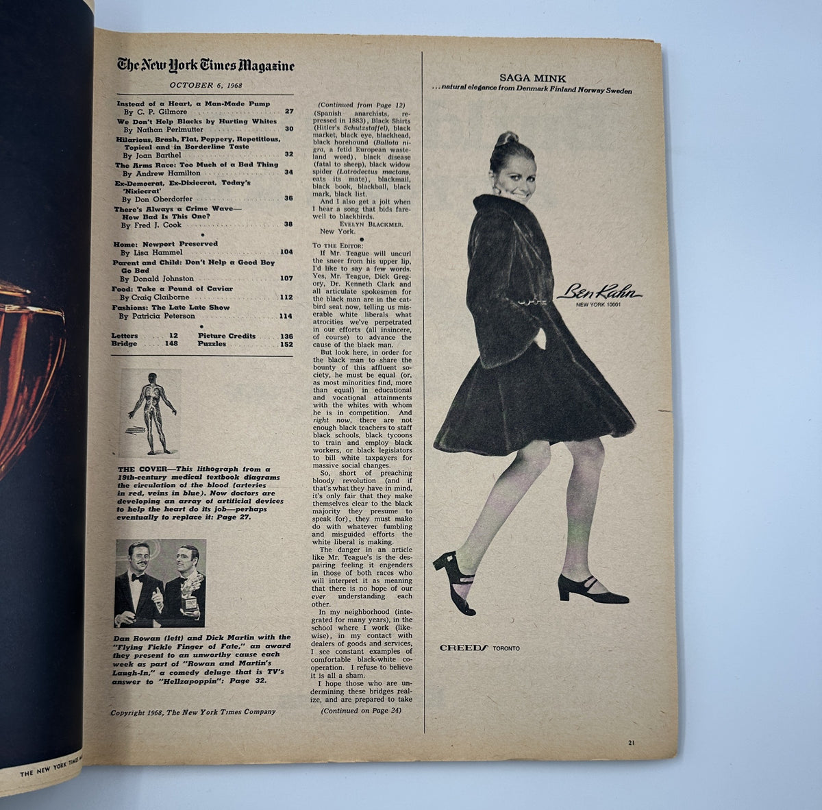 Inside page of The New York Times Magazine, October 6, 1968, displaying an advertisement for fashionable clothing, part of a series of features in the magazine.