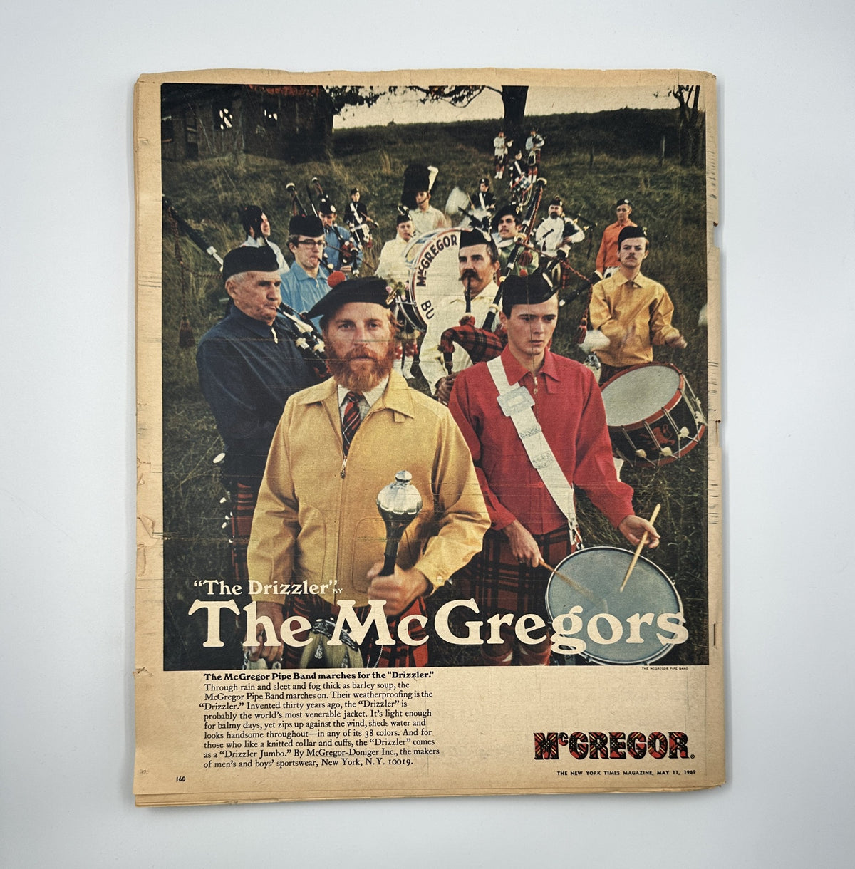 Advertisement in The New York Times Magazine from May 11, 1969 for McGregor showcasing a marching band, titled 'The Drizzler' with the McGregors.