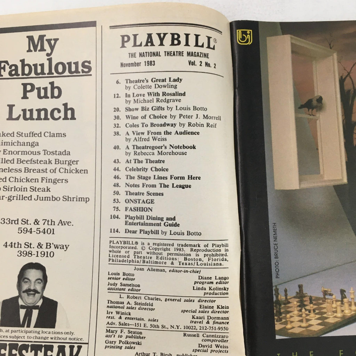 Cover page of the 1983 Playbill for 'Torch Song Trilogy' at The Helen Hayes Theatre, showcasing theater magazine details for November 1983.