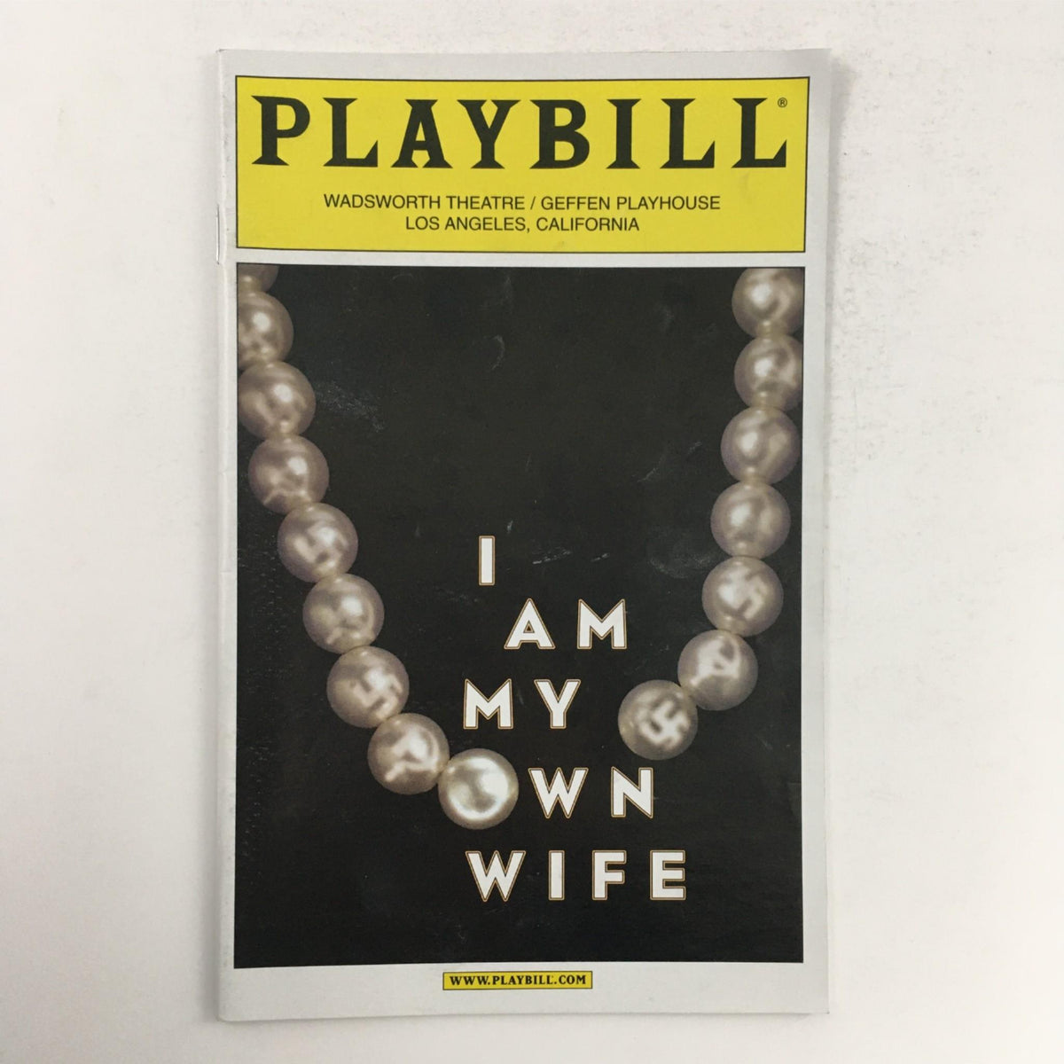 2005 Playbill for 'I Am My Own Wife' featuring a striking cover design with a pearl necklace, showcasing the production at Wadsworth Theatre, Los Angeles, California.