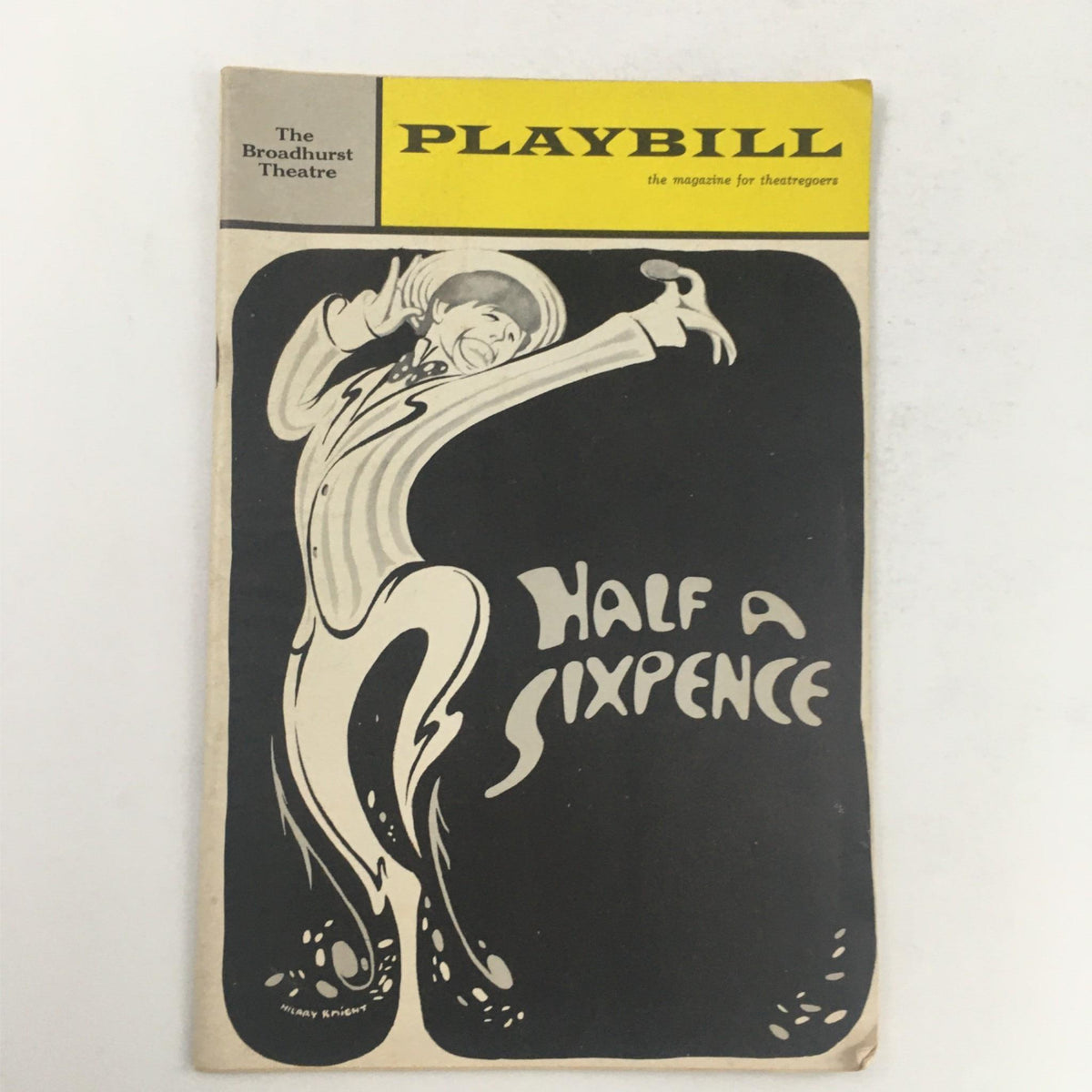 1965 Playbill for Half A Sixpence at the Broadhurst Theatre by Gene Saks and Beverley Cross featuring a vintage cover design.