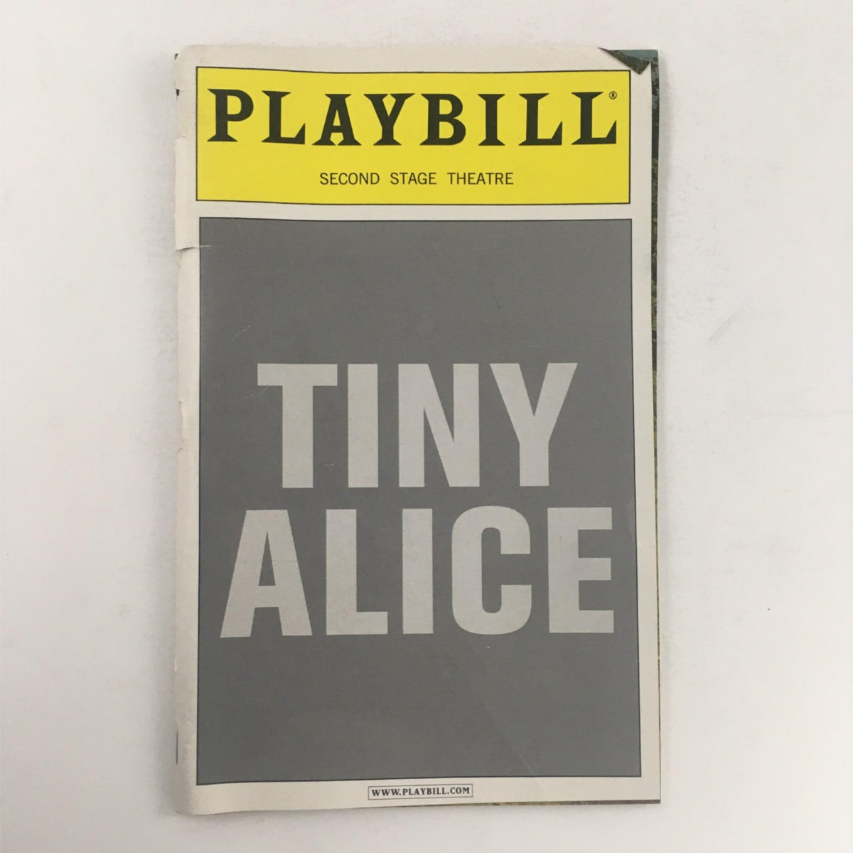 2000 Playbill for 'Tiny Alice' by Edward Albee at Second Stage Theatre featuring a simple grey cover with large, bold text.