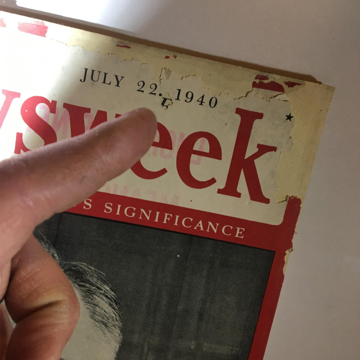 Close-up of Newsweek Magazine July 22, 1940 cover showing date and wear, highlighting the vintage appeal of this historic publication about the third-term presidency.