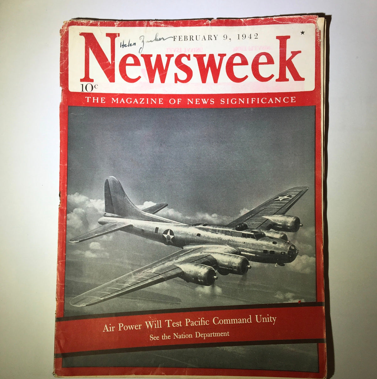 Cover of Newsweek Magazine February 9, 1942, featuring an article on Air Power and the Pacific Command, showcasing a vintage aircraft against a dramatic sky.