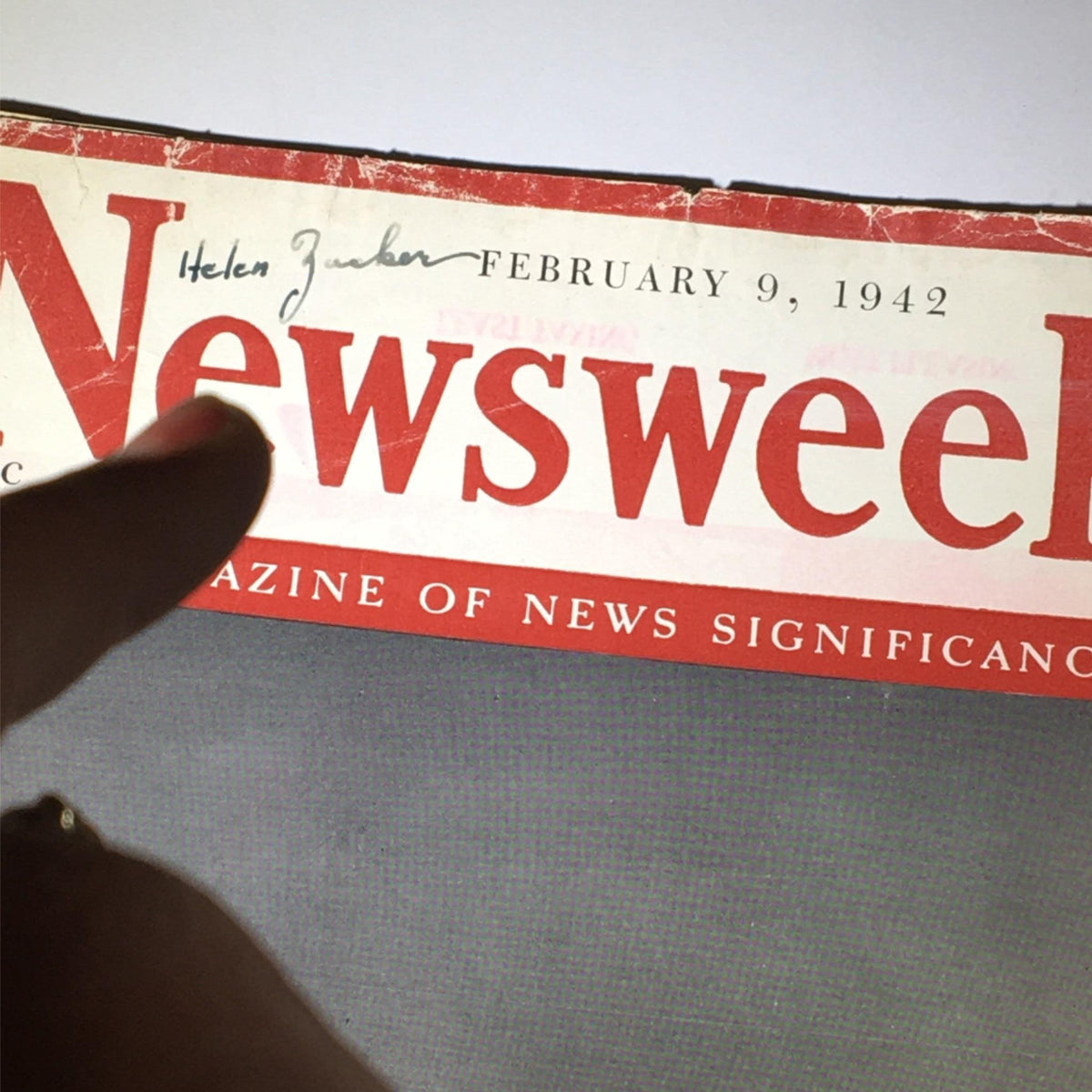 Close-up showing the title and publication date, February 9, 1942, on the Newsweek Magazine cover highlighting Air Power Will Test Pacific Command Unity.
