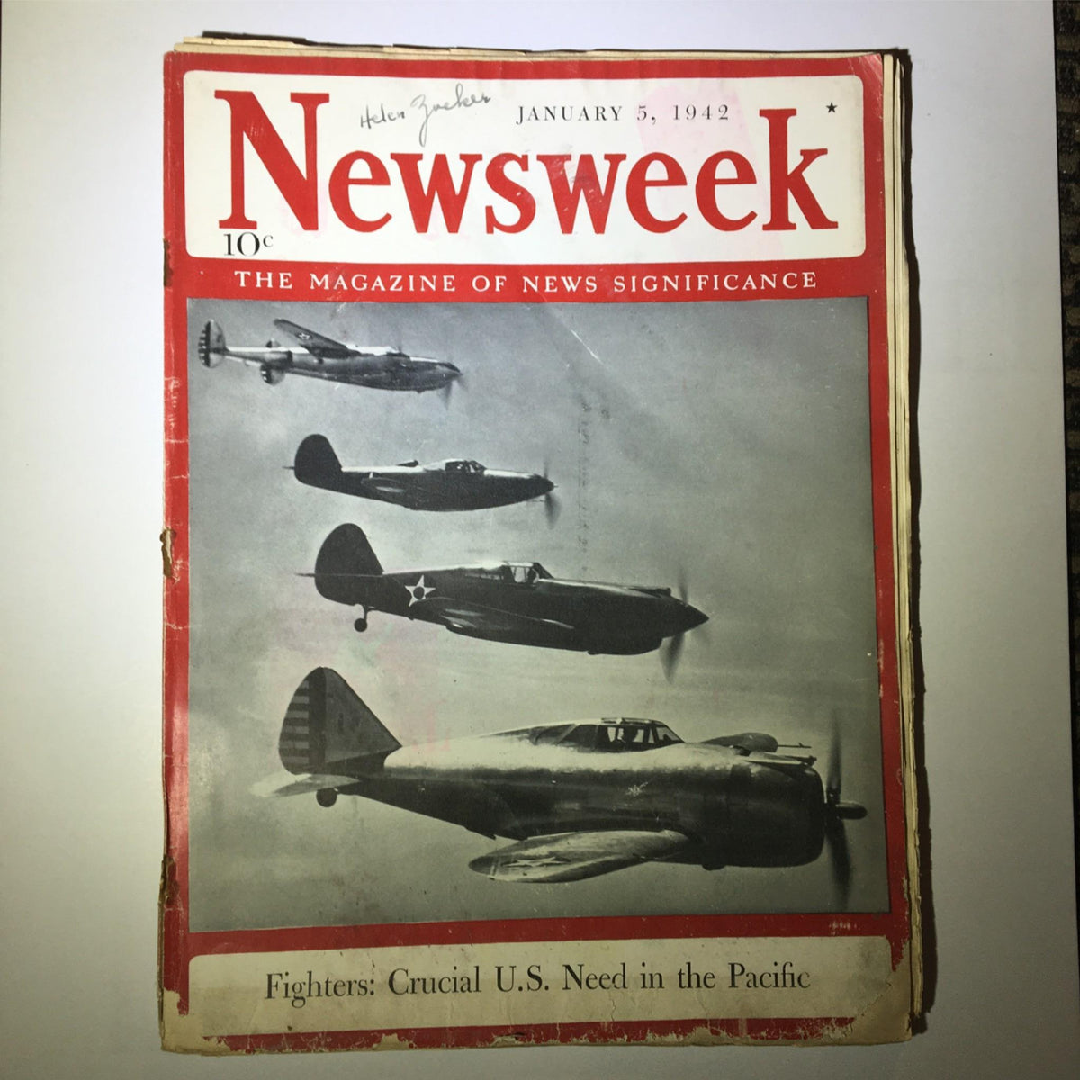 Cover of Newsweek Magazine from January 5, 1942, featuring the headline 'Fighters: Crucial U.S. Need in the Pacific,' showcasing vintage fighter aircraft in flight, highlighting the historical significance during World War II.