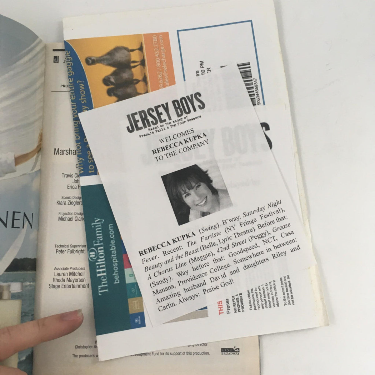 2007 Playbill Jersey Boys feature page welcoming Rebecca Kulpka to the company, showcasing cast information and a glimpse into the celebrated Broadway production.