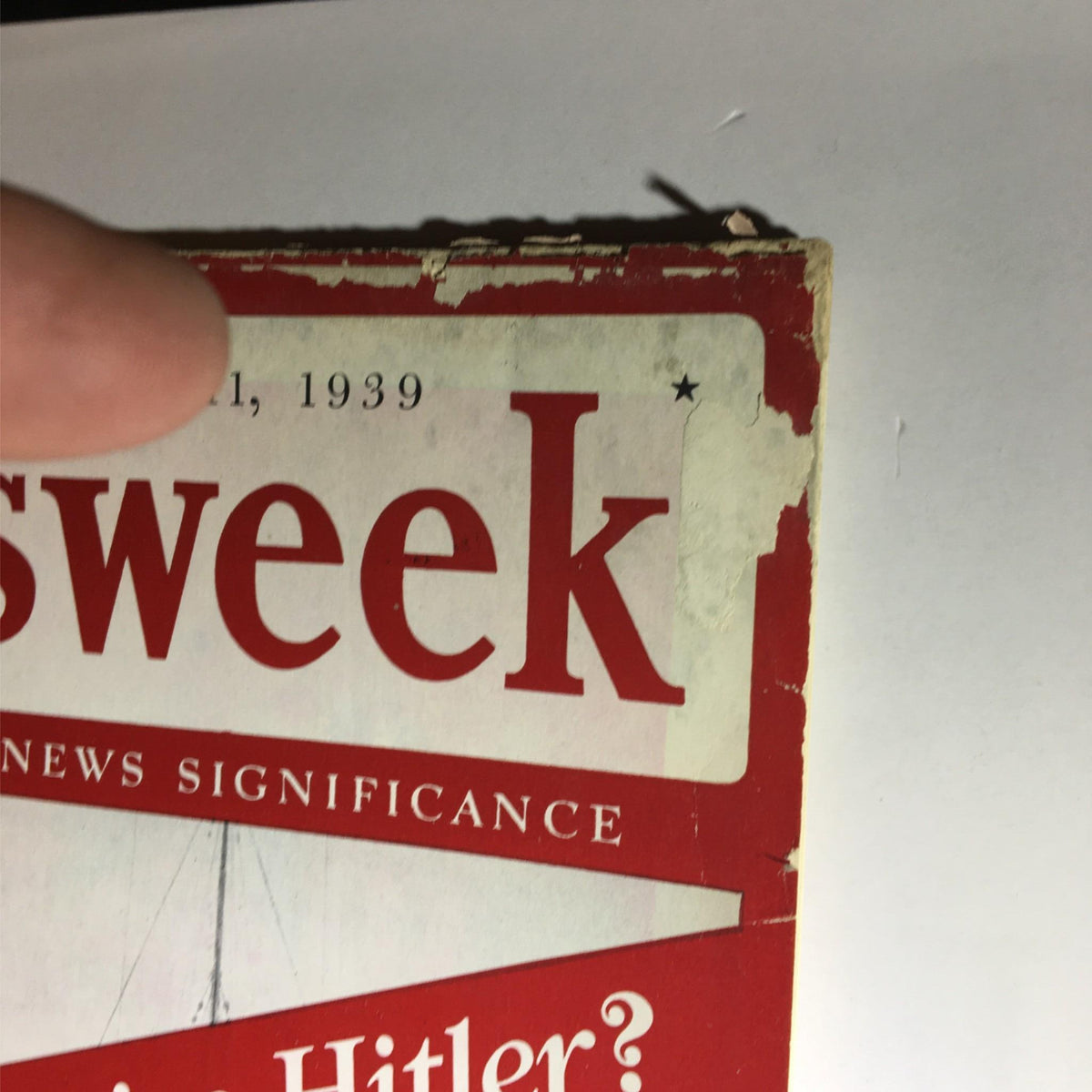 Top section of Newsweek Magazine dated September 11, 1939, showing partial cover details and publication date, emphasizing its historical significance.