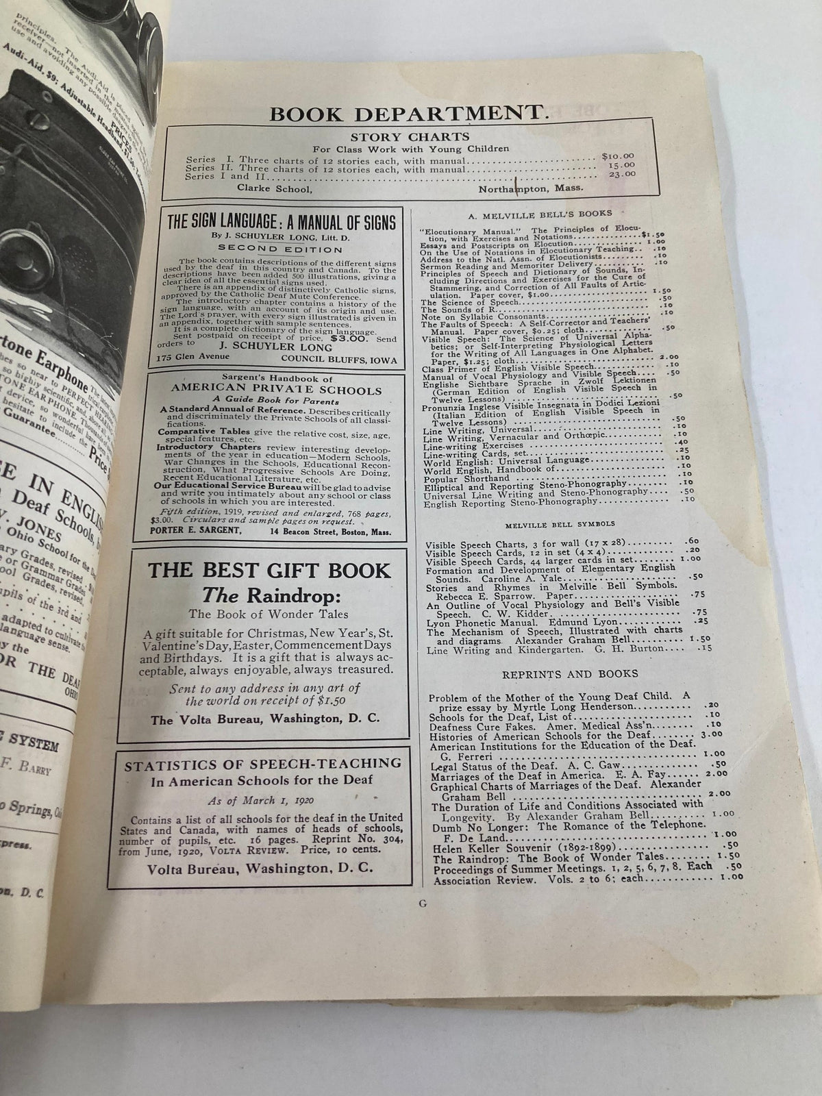 VTG Volta Review Magazine February 1921 displaying a book department page with listings for educational books and resources related to speech teaching.