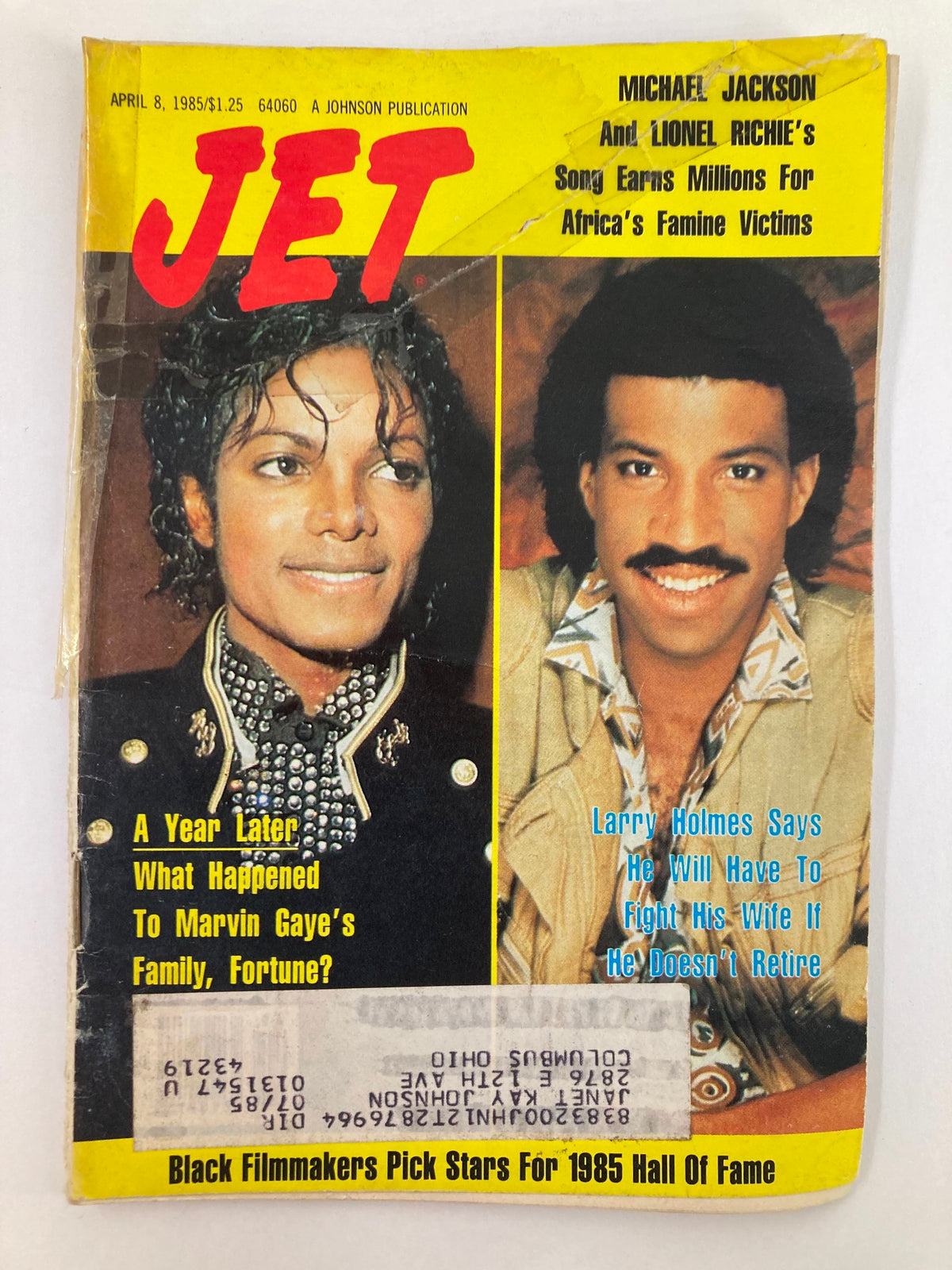 Cover of VTG Jet Magazine April 8 1985 Vol 68 #4 featuring Michael Jackson and Lionel Richie, highlighting their song for famine victims.