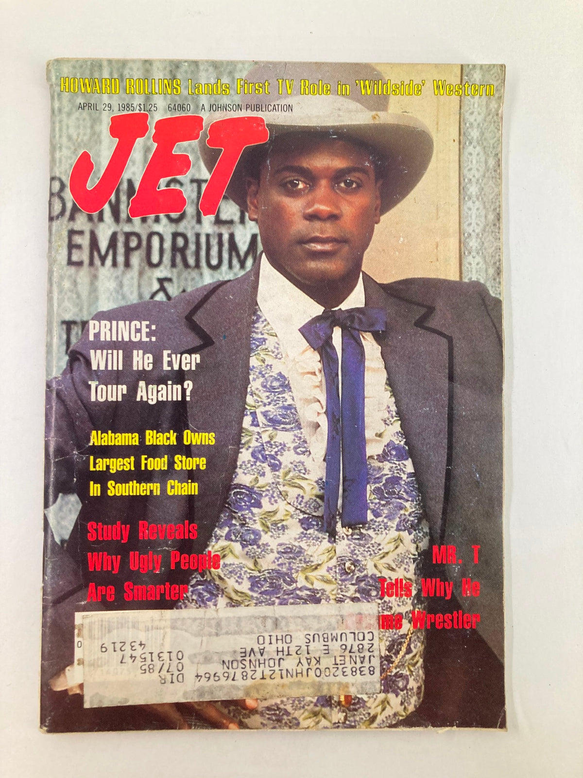 Cover of VTG Jet Magazine April 29 1985 Vol 68 #7 featuring Howard Rollins in 'Wildside' Western, showcasing the magazine title and headlines.