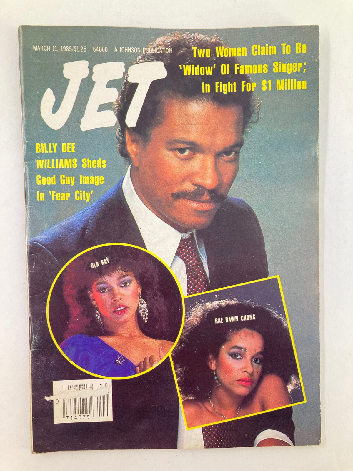 VTG Jet Magazine March 11 1985 Vol 67 #26 featuring Billy Dee Williams on the cover, discussing his role in 'Fear City', alongside Ola Ray and Rae Dawn Chong.