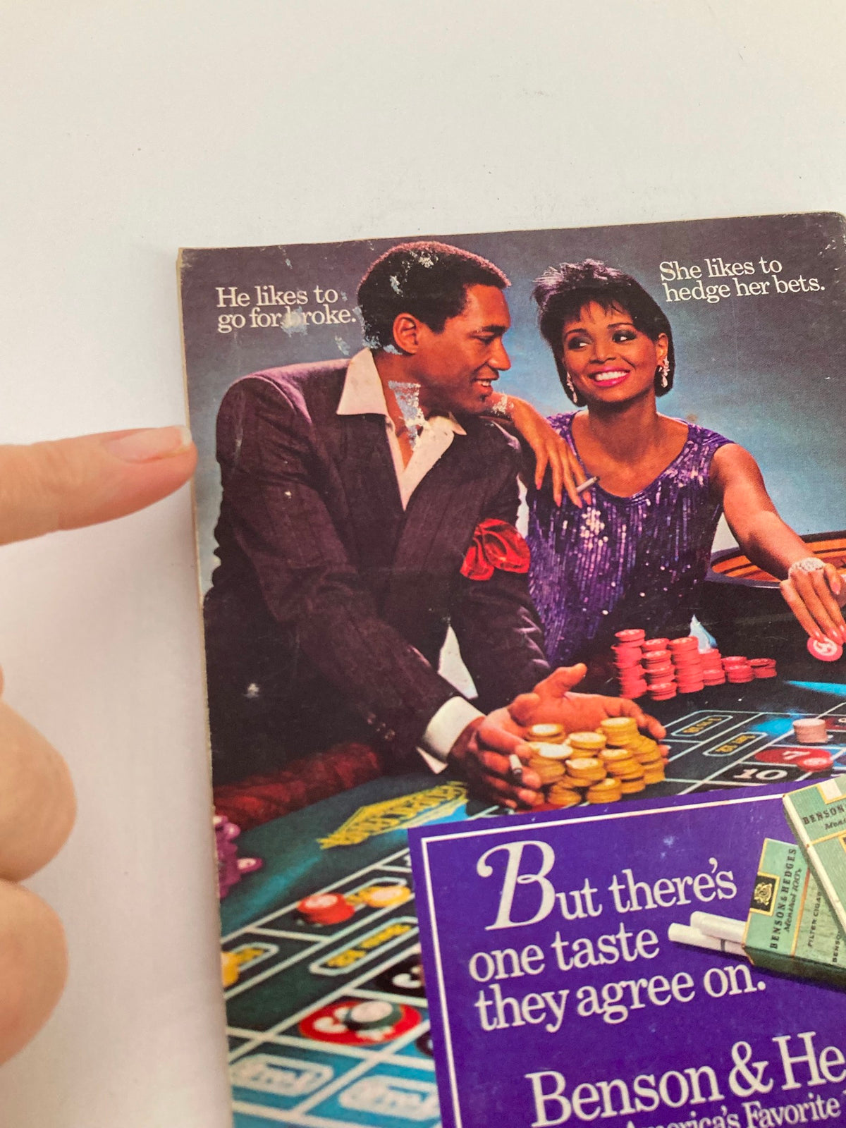 VTG Jet Magazine October 7 1985 Vol 69 #4 cover snippet showcasing a promotional image with actors at a casino, captioned with humorous quotes.