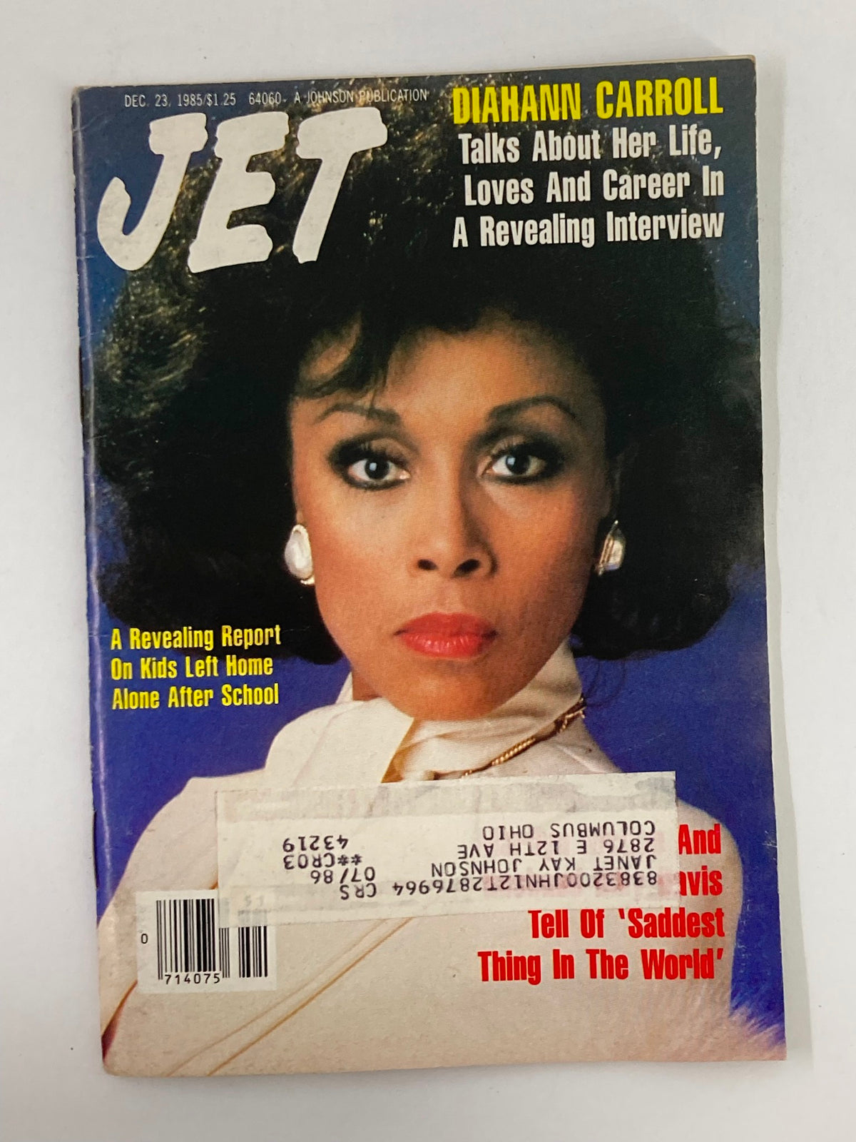 Cover of VTG Jet Magazine December 23 1985 featuring Diahann Carroll discussing her life, loves, and career in a revealing interview.