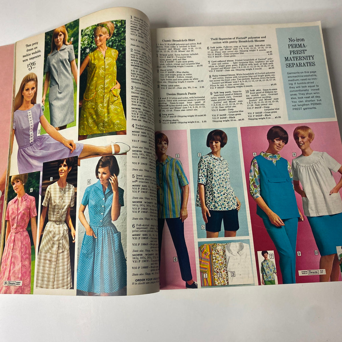 1968 Sears Spring Through Summer Catalog showcasing various women's clothing options, including dresses and blouses in bold colors and patterns.