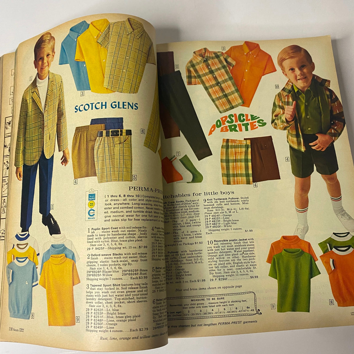 1968 Sears Spring Through Summer Catalog with children's fashion styles, featuring plaid suits and colorful shirts for boys.