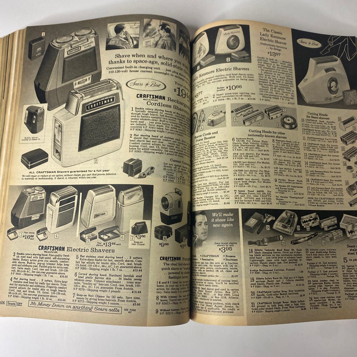 1968 Sears Spring Through Summer Catalog page displaying various models of electric shavers and grooming products with prices.