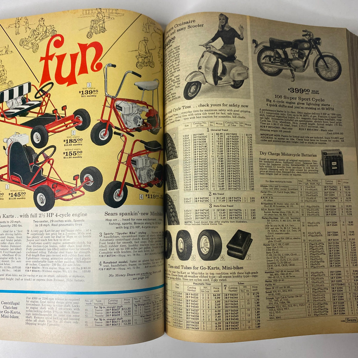 1967 Sears Fall and Winter Catalog featuring outdoor fun items, such as go-karts, scooters, and motorcycles, capturing the playful spirit of the era.